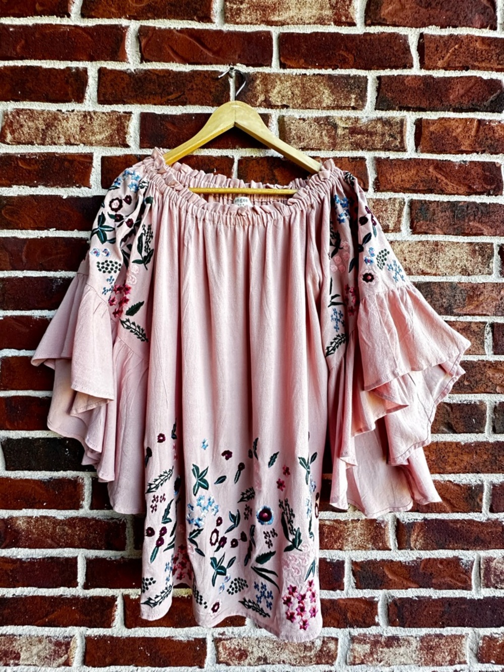 Umgee Dusty Pink Embroidered Off-Shoulder Tunic